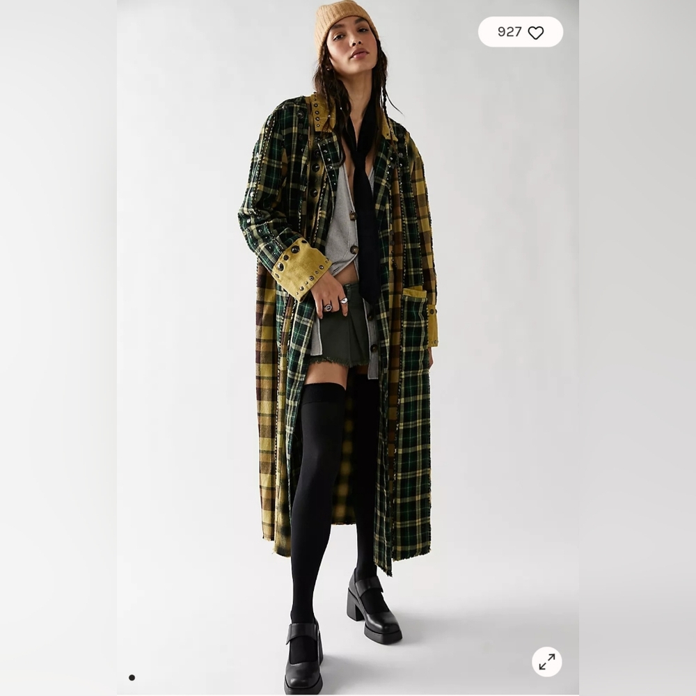 Free People We the Free Rodeo Plaid Duster in Grunge Green. Size XS